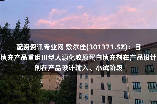 配资资讯专业网 敷尔佳(301371.SZ)：目前Ⅲ类医疗器械填充产品重组Ⅲ型人源化胶原蛋白填充剂在产品设计输入、小试阶段